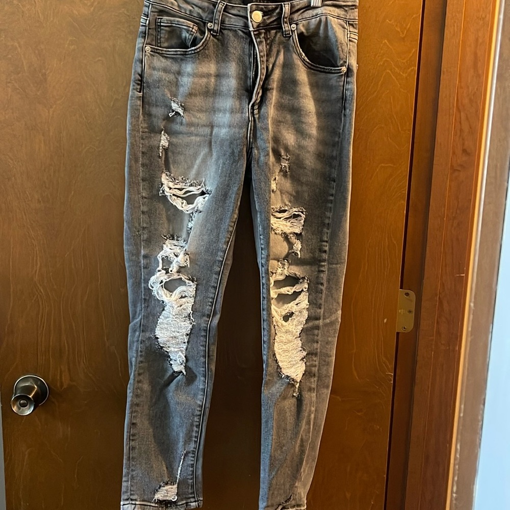 RISEN Black Distressed Skinny Jeans